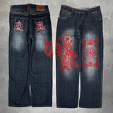 SHOPMOCHO Japanese Retro Selvedge Jeans Man Y2K High-end Brand Natural Indigo Dip Dyeing Harajuku Mopping Pants