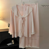 Shopmocho 2025 New Japanese Sleepwear Women's Summer Pajamas Long Sleeve Pajamas Set Ladies Satin Cute Home Clothes Two Piece Set