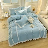 Shopmocho Korean Princess Style Bedding Sets Ins Lace Bowknot Duvet Cover Fitted Sheet For Girl Woman Home Bedroom Kawaii Bed Linens