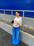 SHOPMOCHO Y2K Harajuku Blue Casual Hip-Hop Retro Sweatpants Street Pants Rock Roll Women's Trendy Oversized Washed Loose Wide-Leg Pants