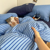 SHOPMOCHO Bedding Set INS Blue Stripe Style Duvet Cover Pillowcase with Bedsheet Home Bedclothes Boys Girls Room Bed Sheet Sets 이불세트