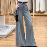 SHOPMOCHO-High Waist Wide Leg Denim Jeans Women's Washed Versatile Loose Slimming Draping Long Pants Spring Autumn New Korean Style