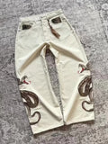 SHOPMOCHO Streetwear Retro Snake Jeans Boa Embroidery Graphic Python Print Pocket Denim Pants Y2K Trend Unisex Baggy Straight Leg Pants