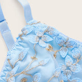 Shopmocho Women Blue Camisole Vest Bra Embroidery Flower Corsets Slim Fit Versatile Lady Corset Top Sexy Lace Rayon Ultra-Thin Thick Bra