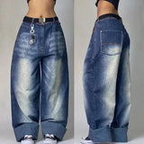 SHOPMOCHO American Fashion Trend Joker Pattern Embroidered Loose Jeans Women Street Y2K New Hip Hop Oversized Wide-leg Pants Unisex Jeans