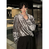 SHOPMOCHO men vintage velvet long sleeve t shirt Crew neck hip hop casual tees tops man autumn harajuku velour streetwear camisetas