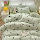 Shopmocho Ins Pink Plaid Bedding Set No Filler Twin Queen Size Comforter Cover Flat Sheet Pillowcase Girls Boys Solid Blanket Duvet Duvet