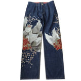 SHOPMOCHO Japanese Retro Selvedge Jeans Man Y2K High-end Brand Natural Indigo Dip Dyeing Harajuku Mopping Pants