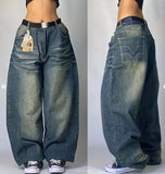 Shopmocho Y2K Fashion Street Jeans Harajuku Hip Hop Retro Loose Red Stripe Printing Baggy Jeans Denim Pants Men Women Gothic Wide Trousers