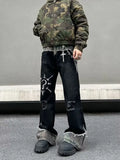 SHOPMOCHO 2025 Punk Y2K Style Camouflage Patchwork Graffiti Baggy Ripped Jeans Pants For Men Clothes Straight Long Trousers Pantalon Homme
