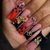 Shopmocho 24Pcs Brown Long Coffin False Nails Glitter Ballet Wearable with French Design Fake nails Full Press on Nail Ins Nail Tips Art