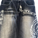 SHOPMOCHO Y2K American New Fashion Tiger Print Loose Jeans Women High Street Harajuku Wind Trend Casual Joker High Waist Wide Leg Pants
