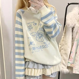 Shopmocho Striped Zipper Y2k Subcultural Women's Long Sleeve Sweater Round Neck Autumn Winter Preppy Style Sweet Loose Kawaii Knitted Top