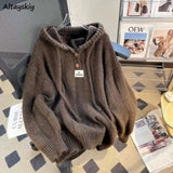 SHOPMOCHO Pullovers Women Hooded Plus Velvet Thickening Button Design Fashion Tender Knitted Sweater All-match Casual Students Autumn Chic