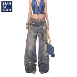 Shopmocho New 3D Chain Old Jeans Men American Tie-Dye Splash-Ink Hip Hop Pants High Street Y2K Punk Graffiti Hip Hop Couple Straight Pants