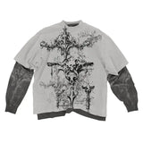 SHOPMOCHO Y2K american Skull Pattern Long Sleeved T shirt Mens Fashion Round Neck Oversized T shirt New Womens Casual Gothic Clothing Tops