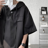 SHOPMOCHO 5 Colors Summer Hooded T shirt Men Korean Half Sleeve Pullover Streetwear Loose T-shirt Tops Drawstring Men Clothing