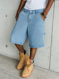SHOPMOCHO Men's Light Blue Wide-Leg Utility Denim Shorts for Summer