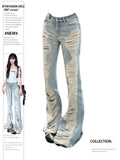 SHOPMOCHO Summer Women Goblin Core Abi Grunge Cyber Punk Flare Jean Y2k Japanese Harajuku Low Rise Ripped Denim Pants 2000s Bell-Bottom