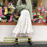 SHOPMOCHO-Casual Vintage Women Skirt Matching Chic Lady's White Skirt Sweet Girl's Cake Skirt Elastic Waist A-Line Mid Length Flare Skirt