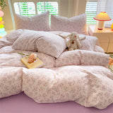 Shopmocho Bonenjoy Pink Flower Duvet Cover Sets Washed Polyester Super Soft Bed Cover Sets Single/Queen/King Quilt Cover with  Pillowcase