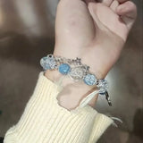 SHOPMOCHO Niche Design Star Chain Tassel Bracelet for Women Fantasy Blue Crystal Beads Elastic Rope Bracelet Best Friend Jewelry Gifts