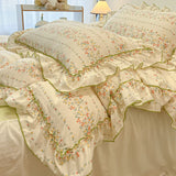 SHOPMOCHO 2/3Pc Korean Princess Style Floral Ruffles Bedding Set Single Queen Size Soft Skin-friendly Washed Cotton Duvet Cover Pillowcase