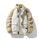 SHOPMOCHO New Winter Men's Jacket for Men Color Block Lamb Wool Thick Cotton Warm Hooded Loose Zipper Casual Men's Clothing Coats Parkas