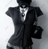 Shopmocho New Summer Y2K Vintage Pleated Tees Women Trashy Street Clothing Sexy Girl Slim Fit Tees Harajuku Fashion Casual Sweet Tops Chic