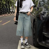 Shopmocho Vintage Y2k Baggy Denim Shorts Women Wide Leg Pants Fashion High Waist Wash Knee Length Barrel Jeans Mens Jean Shorts