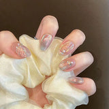 Shopmocho Handmade Press on Nails Blue Aurora Mermaid Fake Nail Patches Wearable Detachable French Pearl Almond False Nail Tips 10pcs