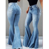 Shopmocho Women Slim Fit Denim Pants Bell Bottom High Waist Bootleg Jeans Stretch Female Flare Trouser Fashion Wide Leg Ripped Trousers