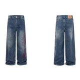 SHOPMOCHO Women's Loose Straight Leg Jeans Elastic High-End Feel  European Fashion Embroidered Flower Trendy Versatile Wide Leg Jeans