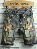 SHOPMOCHO Men's denim shorts with summer frayed elastic men's casual pants slim-fit European-style shorts tight and worn-out men's pants