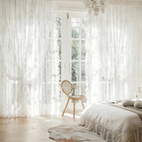 SHOPMOCHO French Vintage Ruffled Lace Embroidered Curtain Sheer, Bedroom Balcony Living Room Drapes, Light-Filtering Privacy Protection