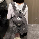 SHOPMOCHO Cute Rabbit Ear Plush Backpack For Women Soft Furry Large Capacity Bag 2025 Autumn Winter Fashion Travel School Daily Use