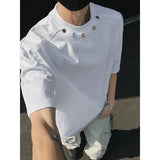 SHOPMOCHO Tshirt Men Slim Fit Solid Color Round Neck t Shirt Button trim Summer Casual Tee Shirt Lightweight Breathable Cotton Fashion Top