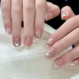 SHOPMOCHO Fashion Dark Brown White Polka Dot Wearable Nail Art Fall Winter Chic Fake Nails Detachable Finished False Nails Press on Nails