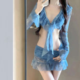 SHOPMOCHO-Sexy Pure Desire Long Sleeve Bikini Set Women's Beachwear Sunscreen Fairy Style Split Four Piece Swimsuit from Mainland China