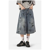 Shopmocho Women Y2k Style Baggy Denim Shorts Wide Leg Short Pants Fashion High Waisted Dark Wash Knee Length Loose Unisex Jeans Casual