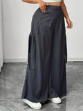 SHOPMOCHO Graphite Gray Women's Oversized Woven Casual Pants Comfortable Loose Fit High Waist Straight Leg Trousers Graphite Gray
