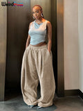 SHOPMOCHO Weird Puss Y2K Casual Wide-Leg Pants Women Autumn Loose Simple Basic Pocket High Waist Trousers Corduroy Streetwear Long Bottoms