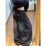 SHOPMOCHO Black Womens Jeans High Waist Vintage Design Hip Hop Straight Baggy Denim Pants Street Y2K American Style Wide Leg Denim Trouser