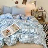 SHOPMOCHO Japanese Style Check Queen Quilt Cover Set 1/3 Pcs Soft Washed Duvet Cover and Pillowcase or Only Duvet Covers Skin-friendly