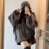 Shopmocho Autumn Winter Women Sweater Harajuku Oversized Knitted Pullovers Korean Long Sleeve V Neck Knitwear Preppy Solid Loose Jumper