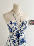 Shopmocho Women's Romantical Floral Print Halter Neck Sexy Fashionable Dress Easy to Create Lazy Stylish Vacation Style Dress