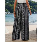 SHOPMOCHO Plus Size 1XL-5XL New Women's Striped Printed Casual and Simple Wide Leg Pants Ladies Casual Lace Up Leg Pants
