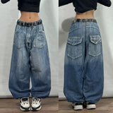 SHOPMOCHO American New Fashion Geometric Pattern Embroidered Baggy Jeans Women Y2K Harajuku Vintage Hip-hop Popular Casual Wide-leg Pants