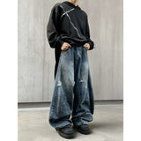 SHOPMOCHO Autumn New Men's 98% Cotton Jeans American Y2k Streetwear Hole Patchwork Design Denim Pants Youth Straight Baggy Stretch Jeans
