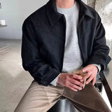 SHOPMOCHO Retro Brown Brown Suede Bomber Jackets for Men Spring Autumn Short Flight Coats Men Clothing